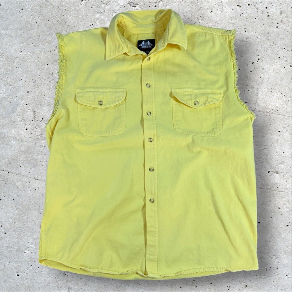 USA Biker Design Prayer Warrior Shirt Mens XL Yellow Sleeveless Cross Motorcycle